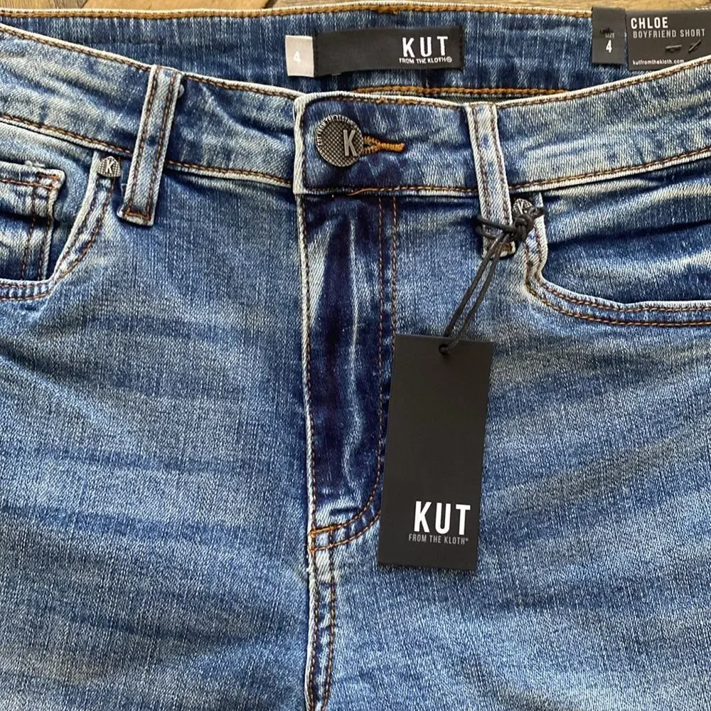 NWT Kut From The Kloth Chloe Boyfriend Shorts Size 4 High Waist Adjustable Hem